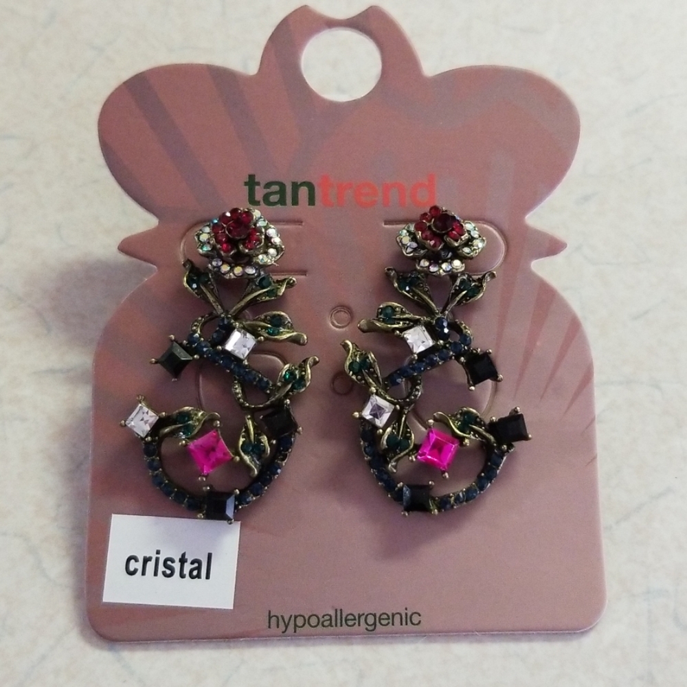 Tan Trend Anchor with Rose Earrings - New & Unworn​